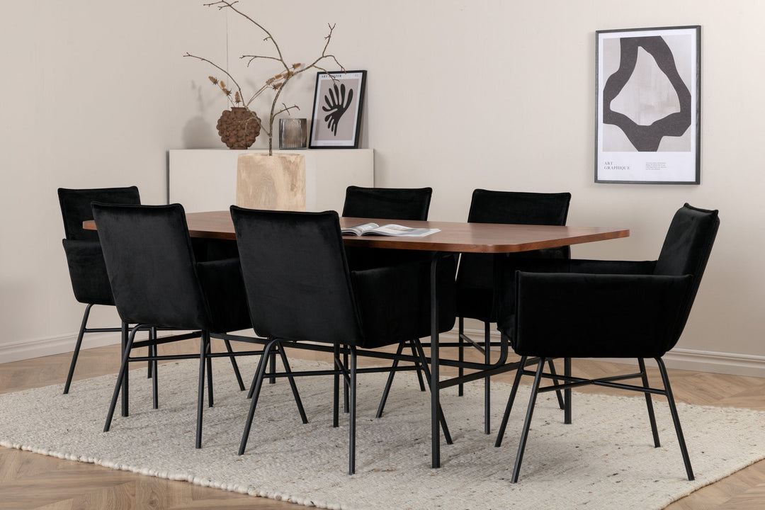 Venture Home Uno Dining Table - Black / Walnut Veneer+Petra Chair - Black / Black Velvet_6
