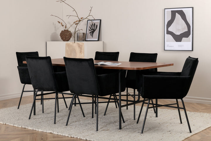 Venture Home Uno Dining Table - Black / Walnut Veneer+Petra Chair - Black / Black Velvet_6