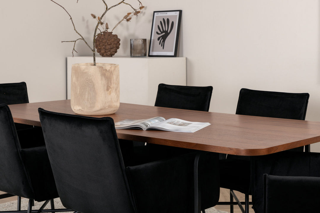 Venture Home Uno Dining Table - Black / Walnut Veneer+Petra Chair - Black / Black Velvet_6