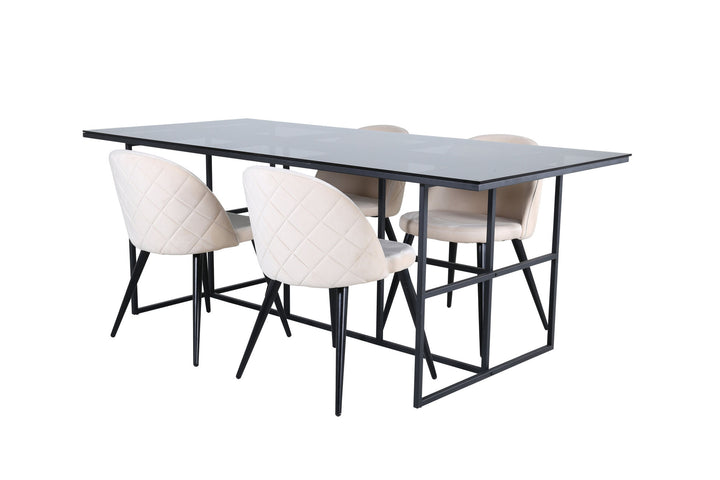 Venture Home Leif Dining Table - Black / Black smoked smoked Glass+Velvet Stitches Chair - Black / Beige Velvet_4