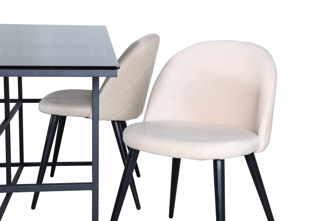 Venture Home Leif Dining Table - Black / Black smoked smoked Glass+Velvet Stitches Chair - Black / Beige Velvet_4