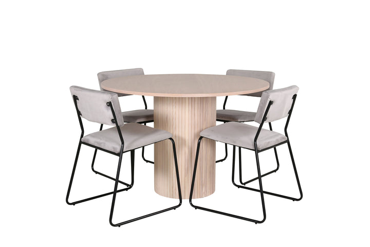 Venture Home Bianca Round Dining Table - White Wash / Black Veneer+Kenth Chair - Black / Light Grey Velvet_4
