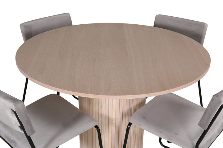 Venture Home Bianca Round Dining Table - White Wash / Black Veneer+Kenth Chair - Black / Light Grey Velvet_4