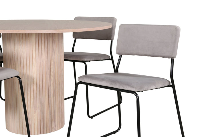 Venture Home Bianca Round Dining Table - White Wash / Black Veneer+Kenth Chair - Black / Light Grey Velvet_4