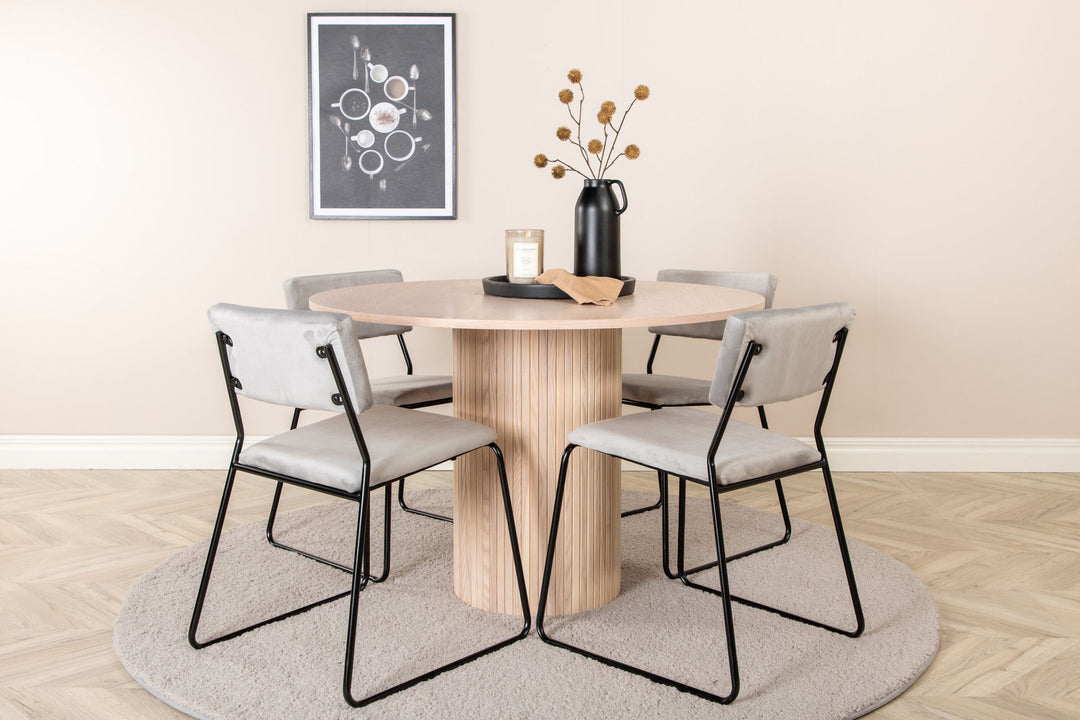 Venture Home Bianca Round Dining Table - White Wash / Black Veneer+Kenth Chair - Black / Light Grey Velvet_4