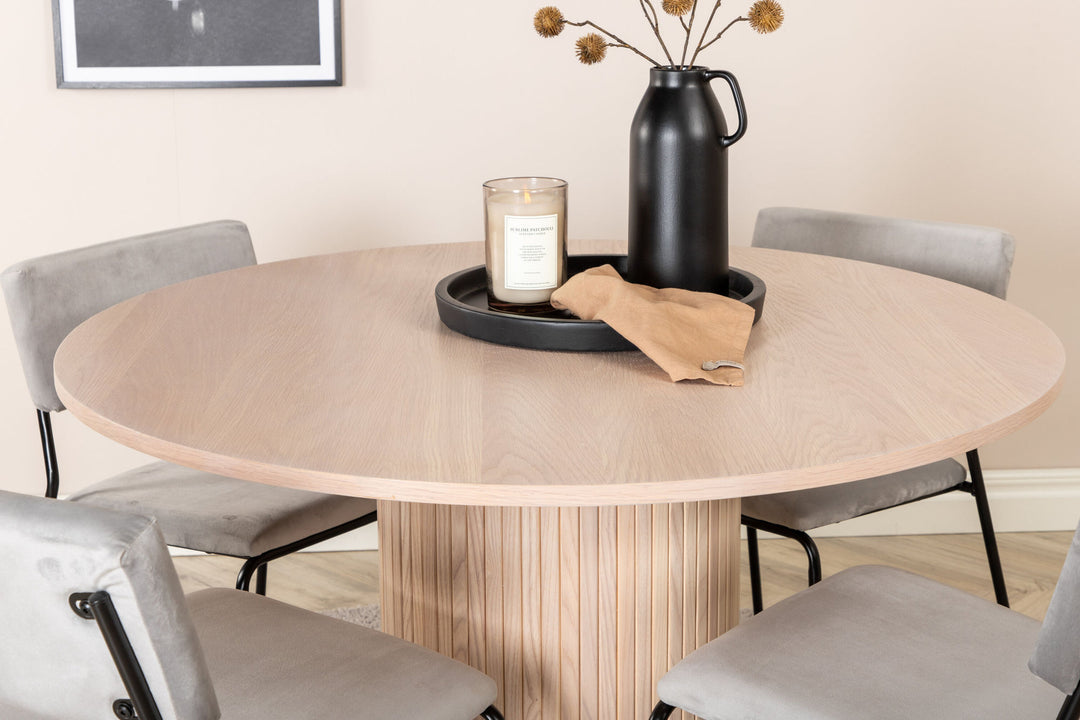 Venture Home Bianca Round Dining Table - White Wash / Black Veneer+Kenth Chair - Black / Light Grey Velvet_4