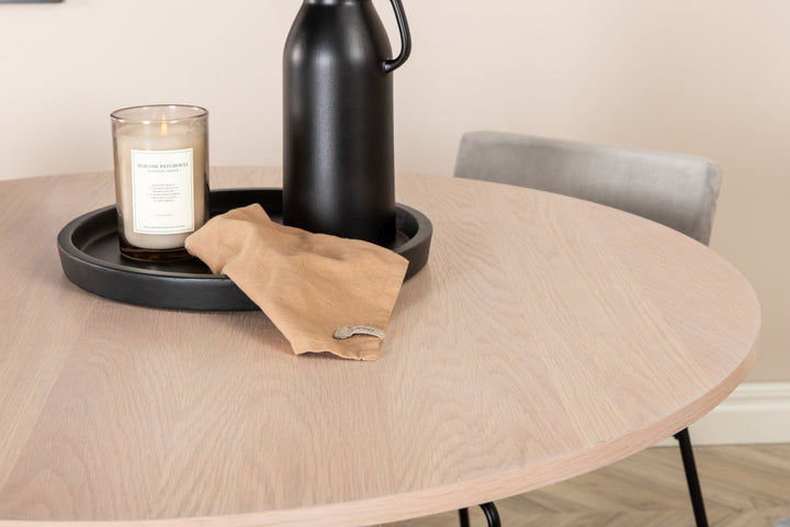 Venture Home Bianca Round Dining Table - White Wash / Black Veneer+Kenth Chair - Black / Light Grey Velvet_4