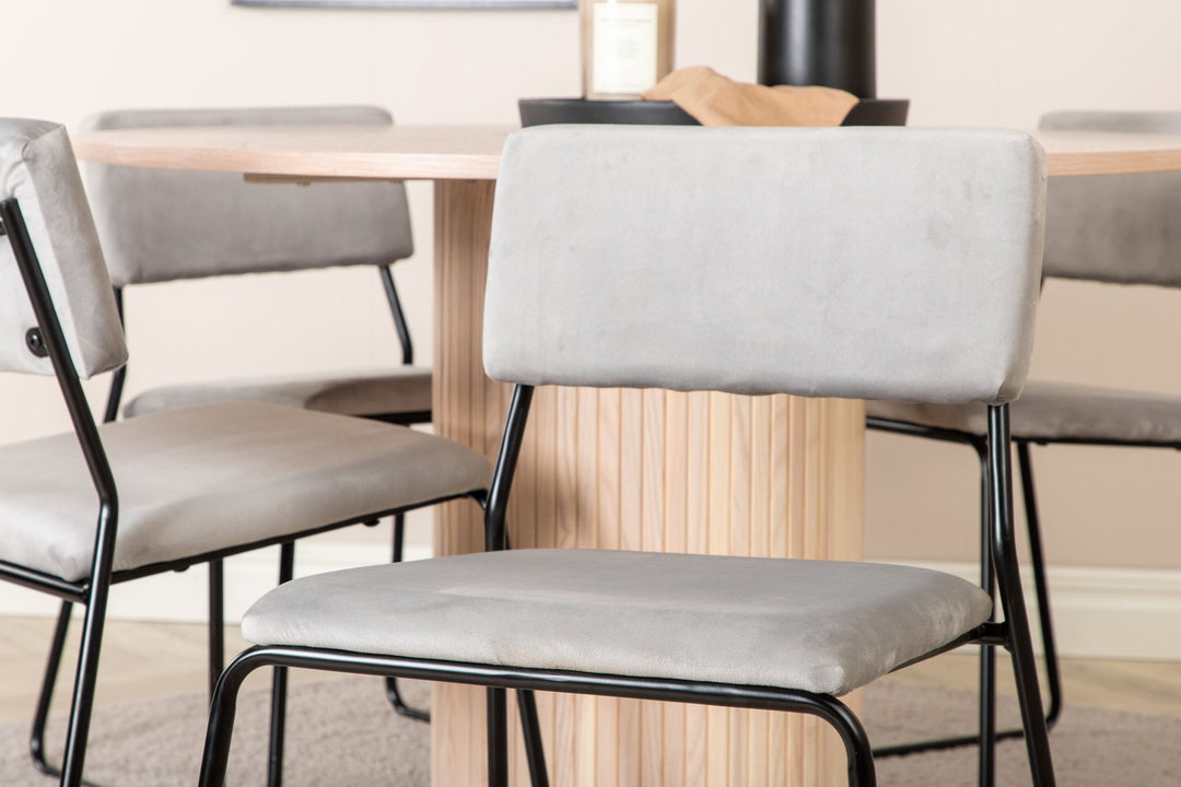 Venture Home Bianca Round Dining Table - White Wash / Black Veneer+Kenth Chair - Black / Light Grey Velvet_4