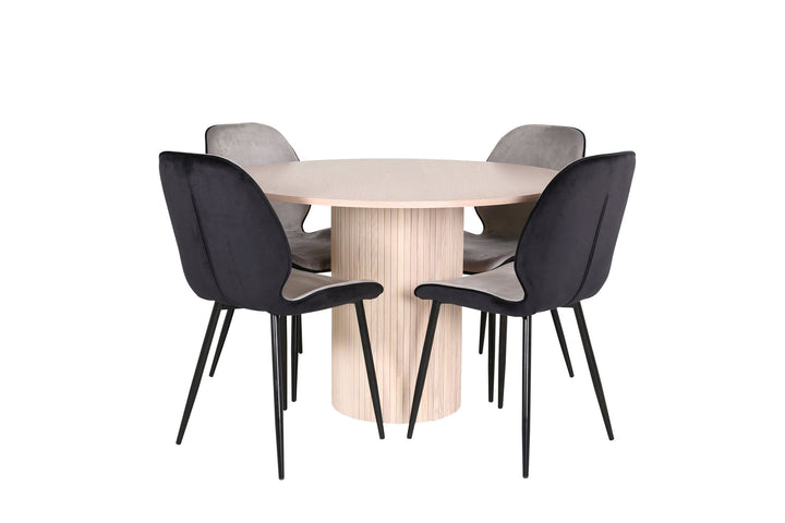 Venture Home Bianca Round Dining Table - White Wash / Black Veneer+Emma Chair - Black / Black and Light Grey Black Velvet in Back Grey Velvet in front_4