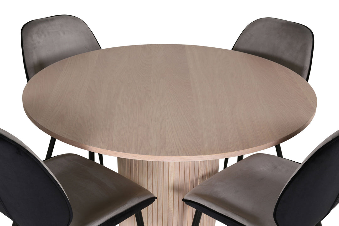 Venture Home Bianca Round Dining Table - White Wash / Black Veneer+Emma Chair - Black / Black and Light Grey Black Velvet in Back Grey Velvet in front_4