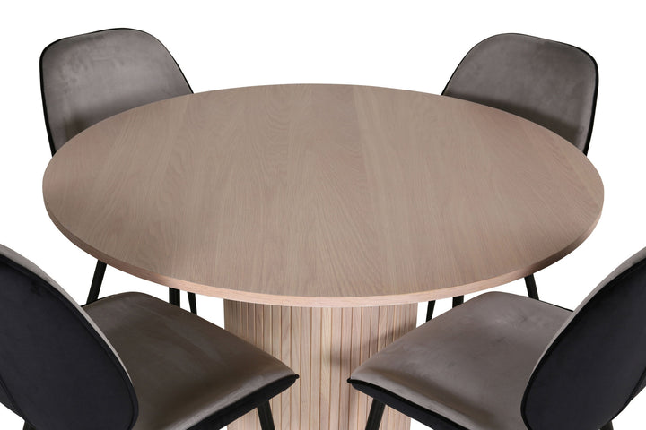 Venture Home Bianca Round Dining Table - White Wash / Black Veneer+Emma Chair - Black / Black and Light Grey Black Velvet in Back Grey Velvet in front_4