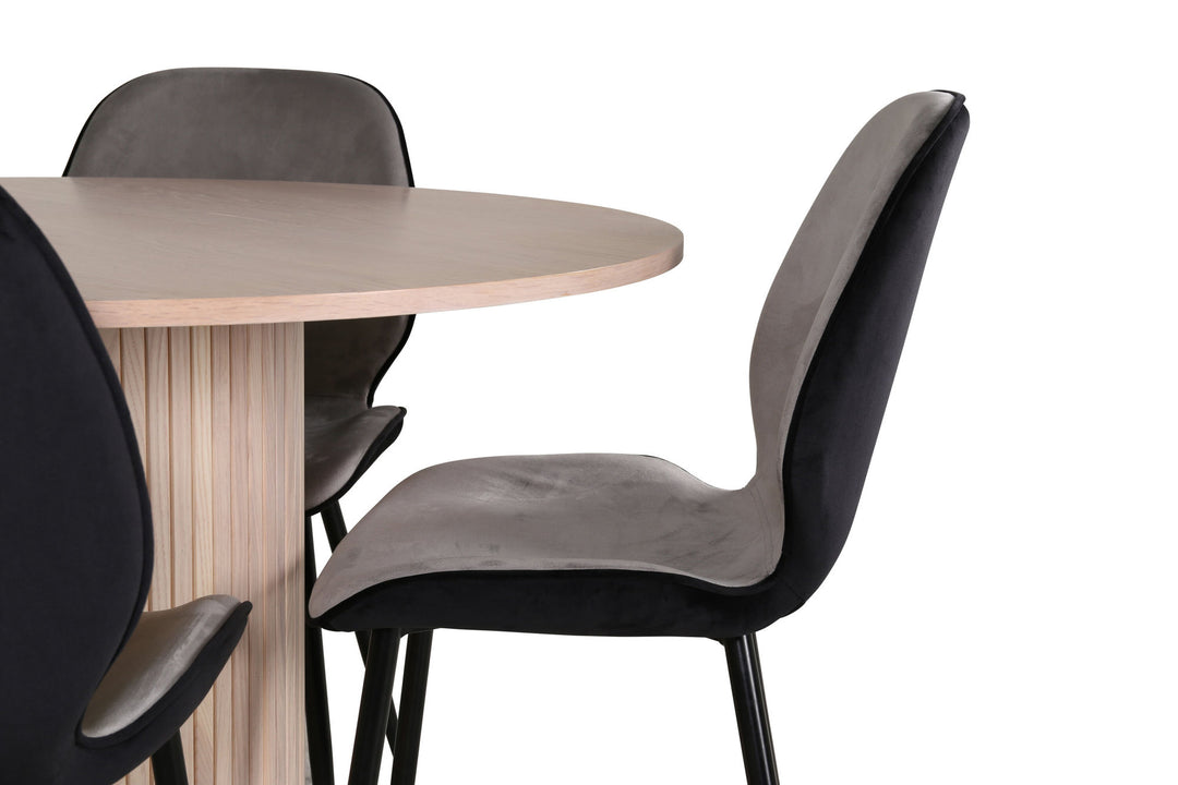 Venture Home Bianca Round Dining Table - White Wash / Black Veneer+Emma Chair - Black / Black and Light Grey Black Velvet in Back Grey Velvet in front_4