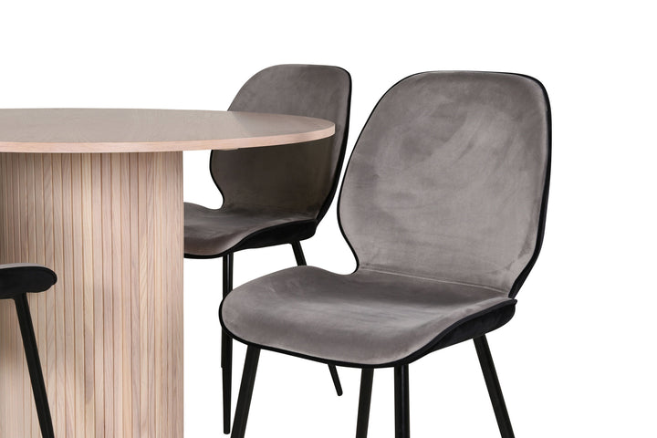 Venture Home Bianca Round Dining Table - White Wash / Black Veneer+Emma Chair - Black / Black and Light Grey Black Velvet in Back Grey Velvet in front_4