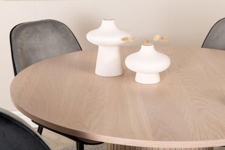 Venture Home Bianca Round Dining Table - White Wash / Black Veneer+Emma Chair - Black / Black and Light Grey Black Velvet in Back Grey Velvet in front_4