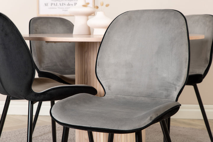 Venture Home Bianca Round Dining Table - White Wash / Black Veneer+Emma Chair - Black / Black and Light Grey Black Velvet in Back Grey Velvet in front_4