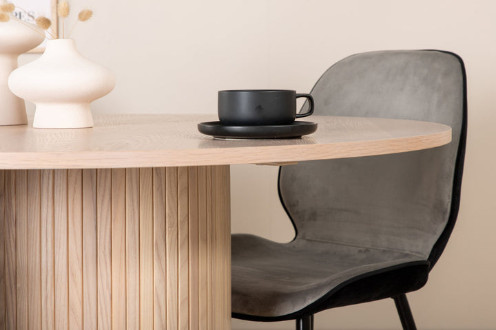 Venture Home Bianca Round Dining Table - White Wash / Black Veneer+Emma Chair - Black / Black and Light Grey Black Velvet in Back Grey Velvet in front_4