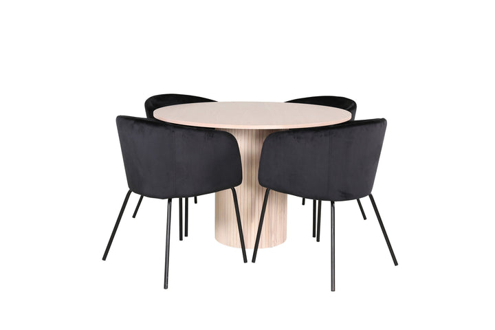 Venture Home Bianca Round Dining Table - White Wash / Black Veneer+Berit Chair - Black / Black Velvet_4
