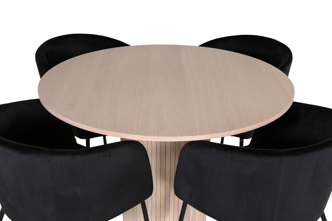 Venture Home Bianca Round Dining Table - White Wash / Black Veneer+Berit Chair - Black / Black Velvet_4