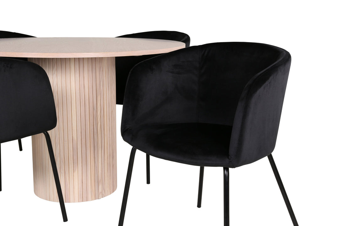 Venture Home Bianca Round Dining Table - White Wash / Black Veneer+Berit Chair - Black / Black Velvet_4