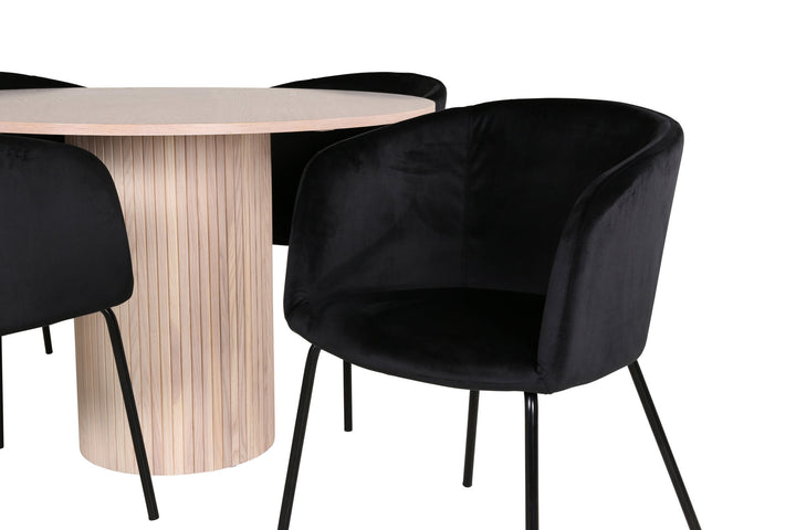 Venture Home Bianca Round Dining Table - White Wash / Black Veneer+Berit Chair - Black / Black Velvet_4