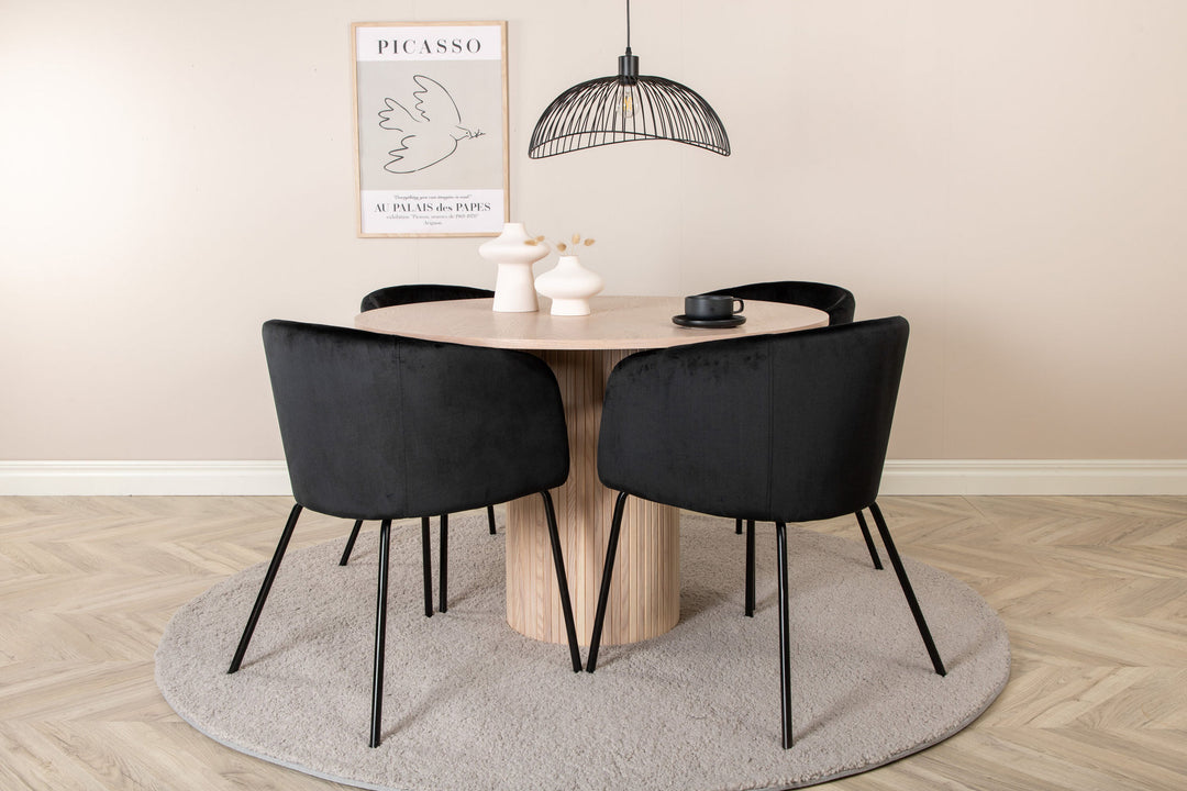 Venture Home Bianca Round Dining Table - White Wash / Black Veneer+Berit Chair - Black / Black Velvet_4