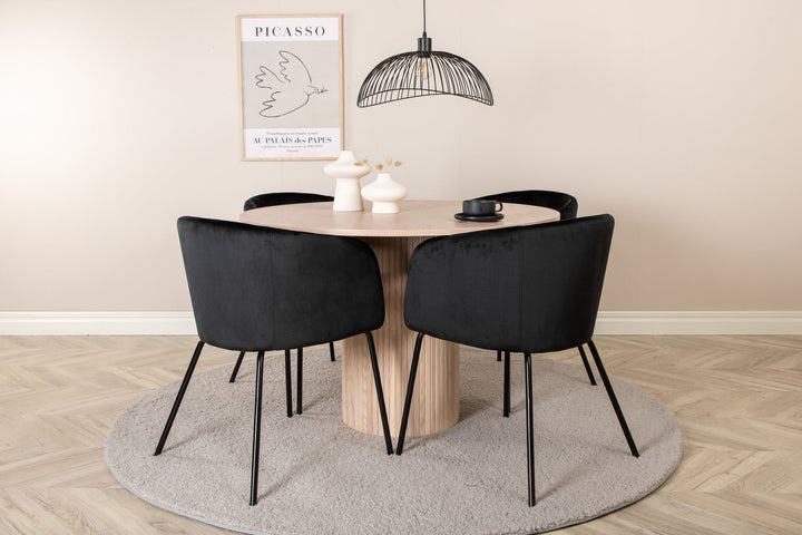 Venture Home Bianca Round Dining Table - White Wash / Black Veneer+Berit Chair - Black / Black Velvet_4