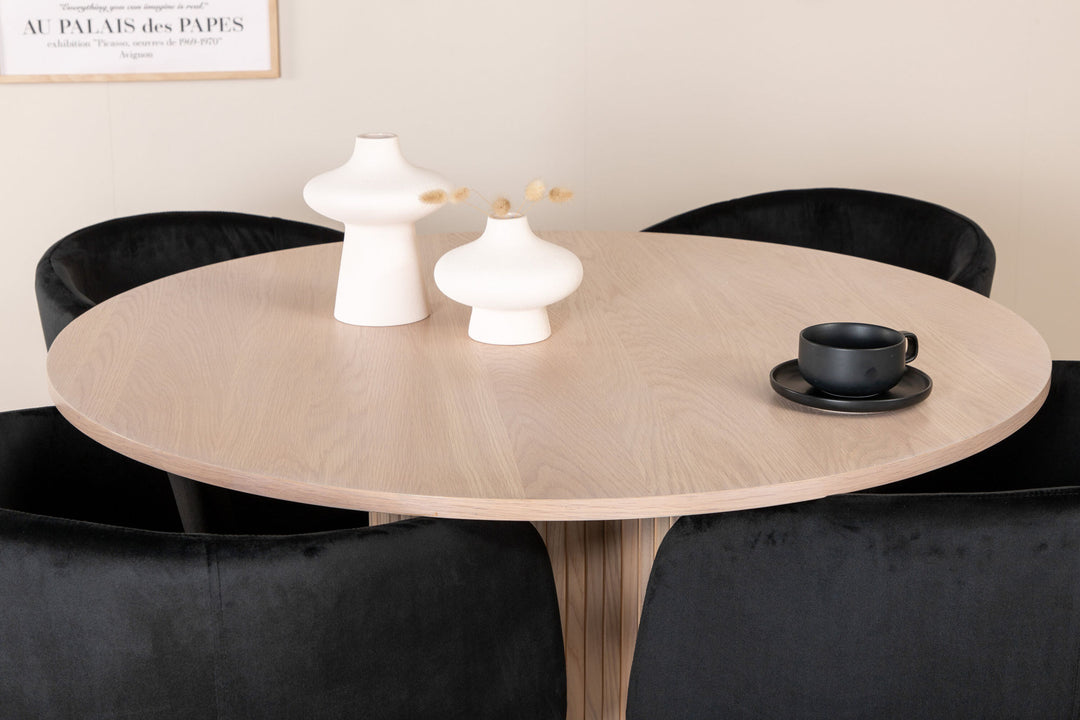 Venture Home Bianca Round Dining Table - White Wash / Black Veneer+Berit Chair - Black / Black Velvet_4