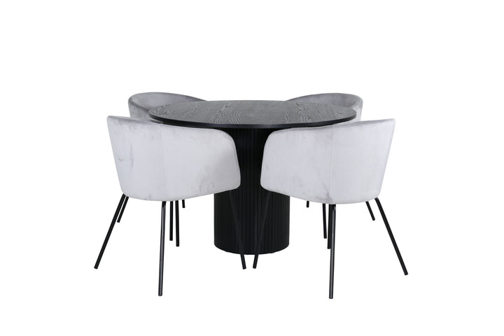 Venture Home Bianca Round Dining Table - Black / Black Veneer+Berit Chair - Black / Light Grey Velvet_4
