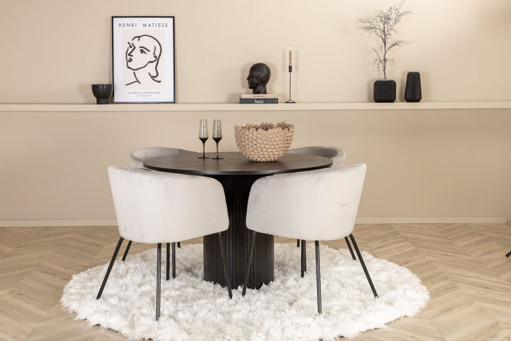 Venture Home Bianca Round Dining Table - Black / Black Veneer+Berit Chair - Black / Light Grey Velvet_4