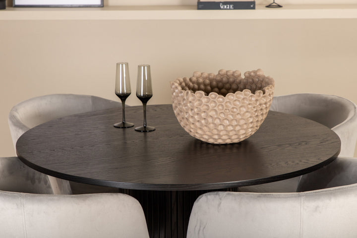 Venture Home Bianca Round Dining Table - Black / Black Veneer+Berit Chair - Black / Light Grey Velvet_4