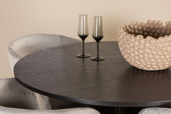 Venture Home Bianca Round Dining Table - Black / Black Veneer+Berit Chair - Black / Light Grey Velvet_4