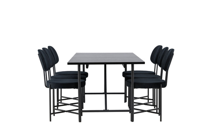 Venture Home Astrid Dining Table 200*75 - Matte black / Matte black MDF with veneer +Stella Dining Chair - Black / Black Velvet _6