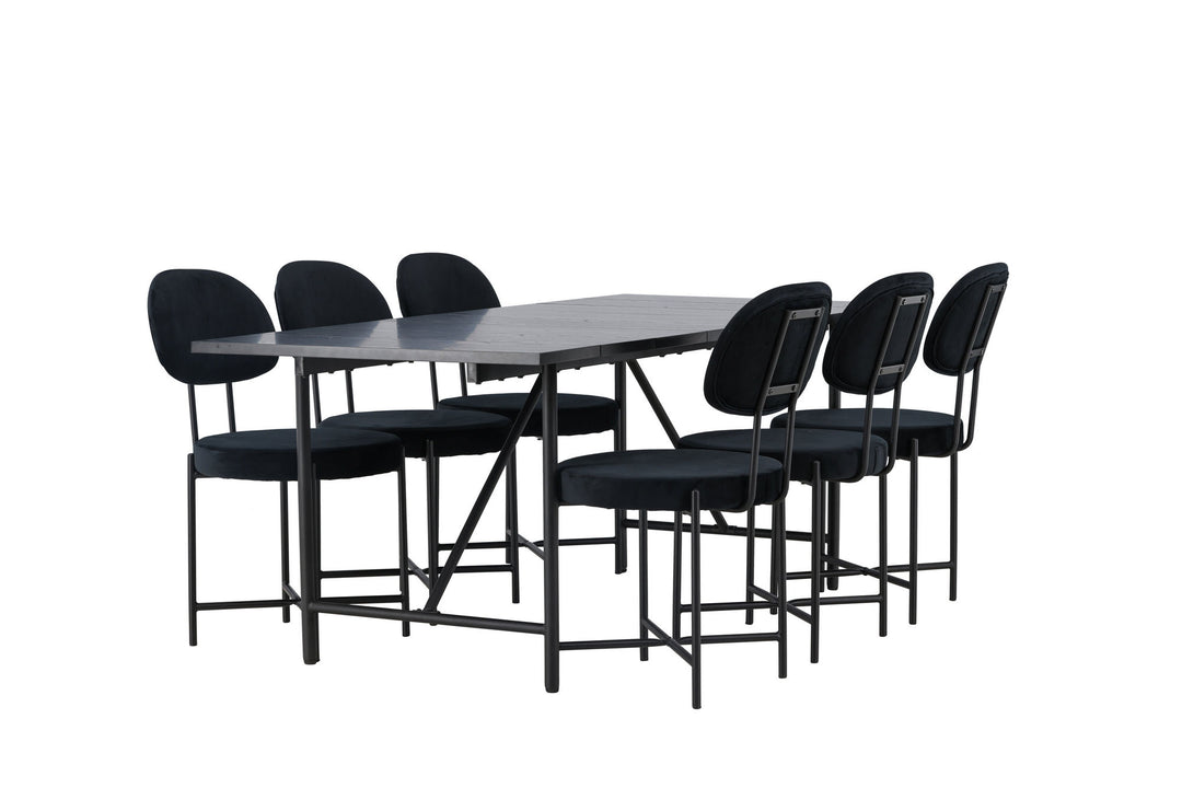 Venture Home Astrid Dining Table 200*75 - Matte black / Matte black MDF with veneer +Stella Dining Chair - Black / Black Velvet _6