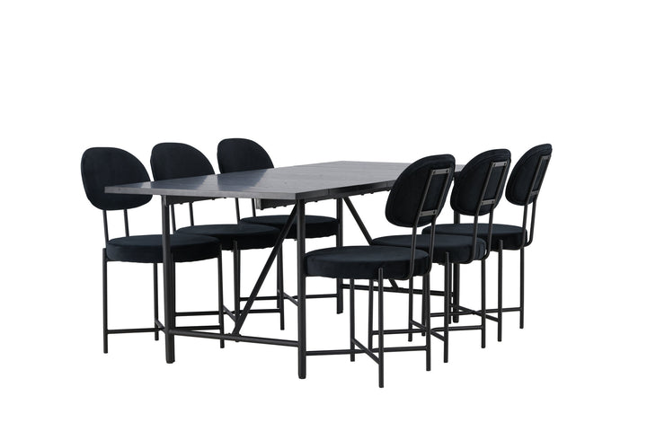 Venture Home Astrid Dining Table 200*75 - Matte black / Matte black MDF with veneer +Stella Dining Chair - Black / Black Velvet _6