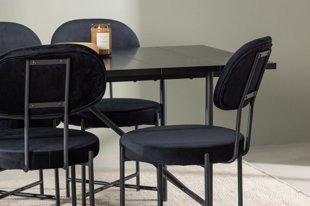 Venture Home Astrid Dining Table 200*75 - Matte black / Matte black MDF with veneer +Stella Dining Chair - Black / Black Velvet _6