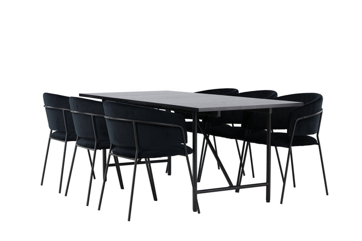 Venture Home Astrid Dining Table 200*75 - Matte black / Matte black MDF with veneer +Selma Dining Chair - Black / Black Velvet _6