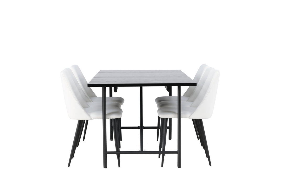 Venture Home Astrid Dining Table 200*75 - Matte black / Matte black MDF with veneer +Night Dining Chair - Black / White PU _6