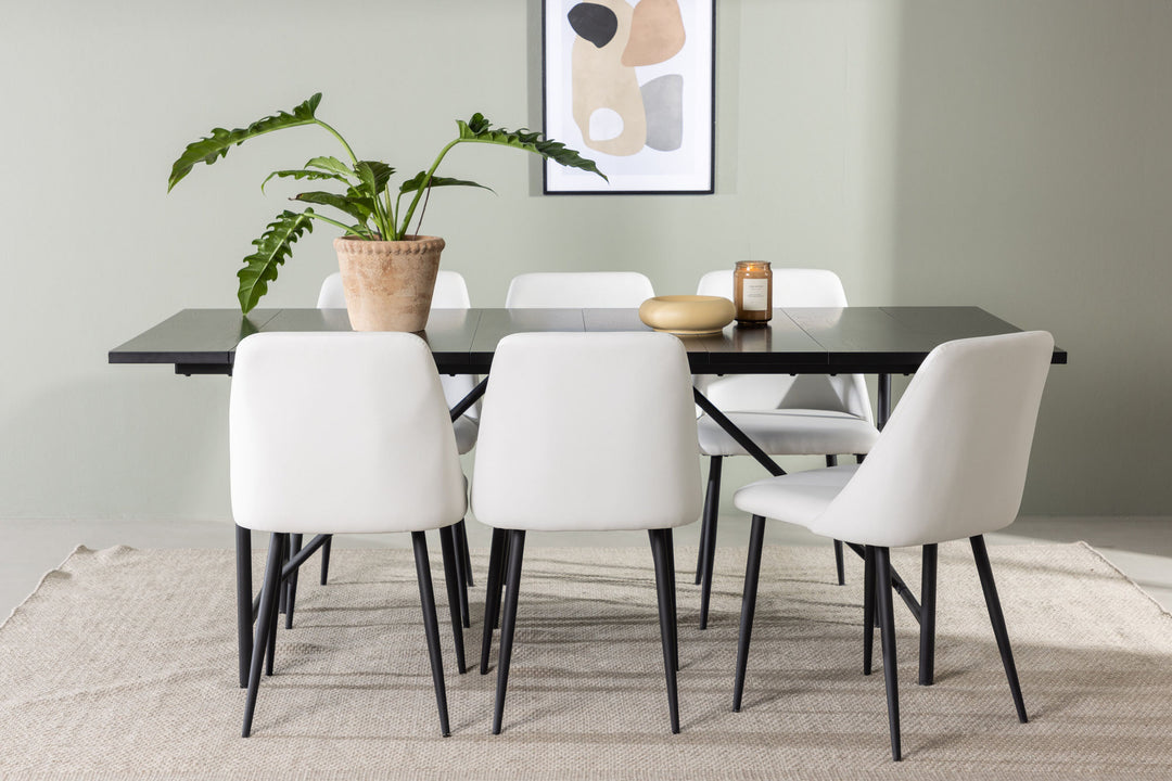 Venture Home Astrid Dining Table 200*75 - Matte black / Matte black MDF with veneer +Night Dining Chair - Black / White PU _6