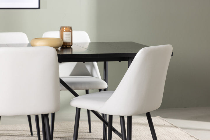 Venture Home Astrid Dining Table 200*75 - Matte black / Matte black MDF with veneer +Night Dining Chair - Black / White PU _6