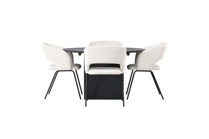 Venture Home Matilda Dining Table φ130 - Black / Black MDF with veneer +Day Dining Chair - Matte black / White Linen _4