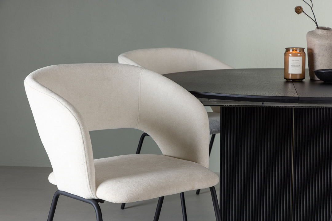 Venture Home Matilda Dining Table φ130 - Black / Black MDF with veneer +Day Dining Chair - Matte black / White Linen _4