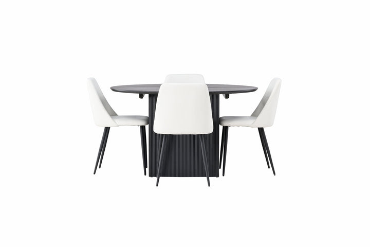 Venture Home Matilda Dining Table φ130 - Black / Black MDF with veneer +Night Dining Chair - Black / White PU _4