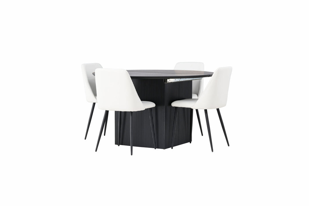 Venture Home Matilda Dining Table φ130 - Black / Black MDF with veneer +Night Dining Chair - Black / White PU _4
