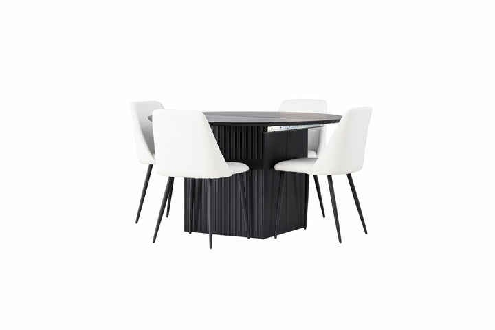 Venture Home Matilda Dining Table φ130 - Black / Black MDF with veneer +Night Dining Chair - Black / White PU _4
