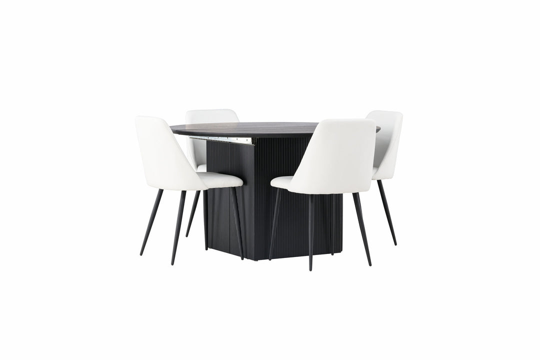 Venture Home Matilda Dining Table φ130 - Black / Black MDF with veneer +Night Dining Chair - Black / White PU _4