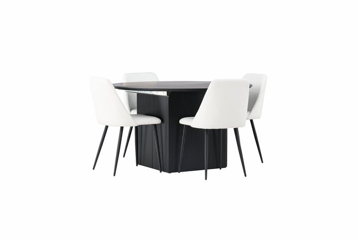 Venture Home Matilda Dining Table φ130 - Black / Black MDF with veneer +Night Dining Chair - Black / White PU _4