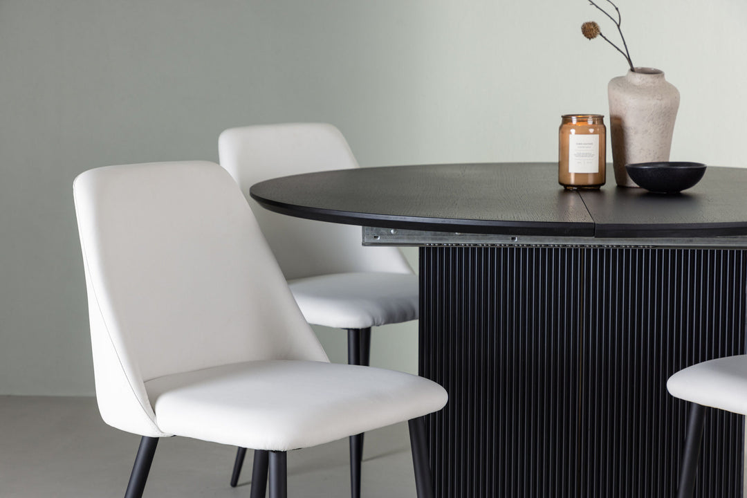 Venture Home Matilda Dining Table φ130 - Black / Black MDF with veneer +Night Dining Chair - Black / White PU _4