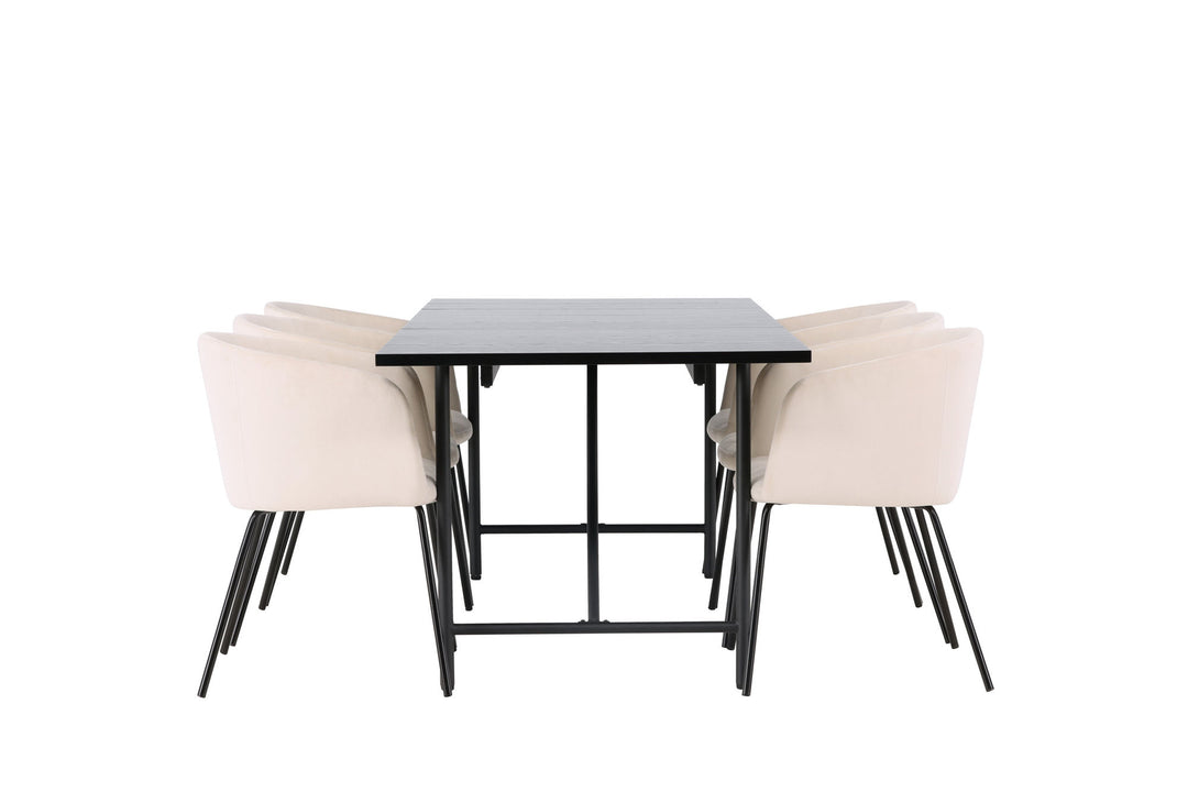 Venture Home Astrid Dining Table 200*75 - Matte black / Matte black MDF with veneer +Berit Chair - Black / Beige Velvet _6