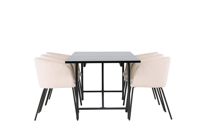 Venture Home Astrid Dining Table 200*75 - Matte black / Matte black MDF with veneer +Berit Chair - Black / Beige Velvet _6