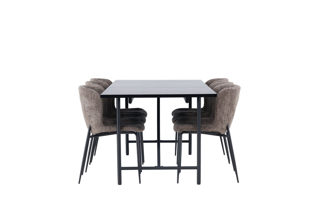 Venture Home Astrid Dining Table 200*75 - Matte black / Matte black MDF with veneer +Modesto Dining Chair - Grey / Smoked Black Boucle _6